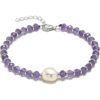 Náramek ORO Silver Éterický náramek s fialovými korálky a perlou - minimalistický šperk s přírodní silou