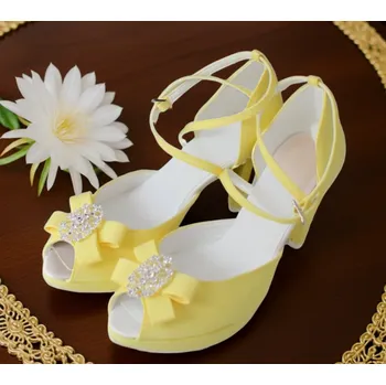 Dámské lodičky Saténové svatební boty s ozdobnou přezkou - banánově žluté Velikost obuvi: 42