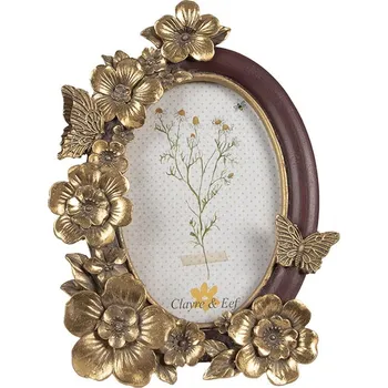 Rám na obraz Hnědo-zlatý fotorámeček s květy a motýlky - 16*3*22 cm / 10*15 cm