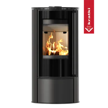 Krbová kamna Kratki Piec wolnostojący ERIK Ø 150 5,5 kW czarny termotec, klamka z drewna egzotycznego