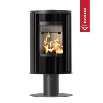 Krbová kamna Kratki Ocelová kamna na dřevo na noze ERIK Ø 150 5,5 kW černá Thermotec samozavírací