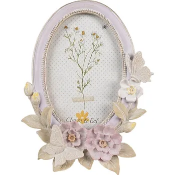 Rám na obraz Purpurový oválný fotorámeček s květy - 16*3*20 cm / 10*15 cm