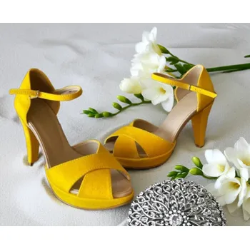 Dámské lodičky Dámské semišové boty na platformě - žluté Velikost obuvi: 35