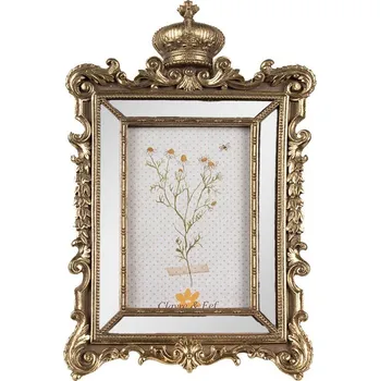 Rám na obraz Zlatý antik fotorámeček se zrcátky a korunkou Baroque - 21*3*32 cm / 13*18 cm