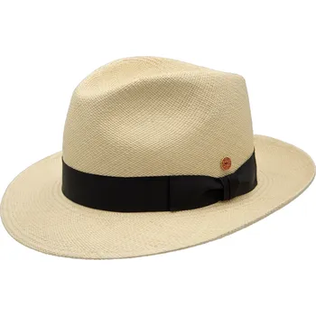Klobouk Luxusní klobouk Fedora s černou stuhou - ručně pletený, UV faktor 80 - Ekvádorská panama - Mayser Albenga Velikost: 57 cm (M)
