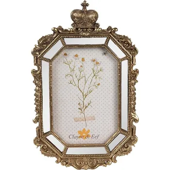 Rám na obraz Zlatý antik fotorámeček se zrcátky a korunkou Baroque - 15*3*24 cm / 10*15 cm