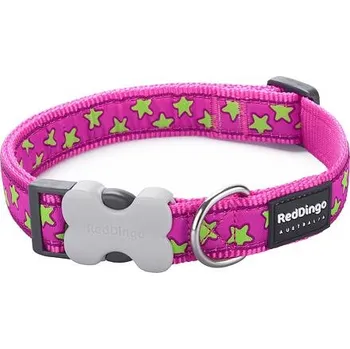Vodítko pro psa Obojek RD 15 mm x 24-37 cm - Stars Lime on Hot Pink