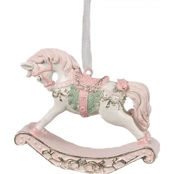 Vánoční ozdoba Růžová závěsná vánoční ozdoba houpací koník - 8*2*7 cm
