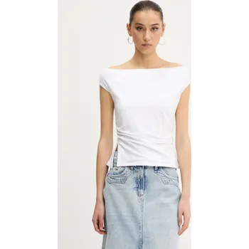 Pánské tričko Tričko Abercrombie & Fitch bílá barva, španělský výstřih, KI139-5576 KI139.5576.100 00X, vel. XS