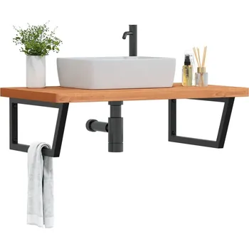 Koupelnový nábytek Deska pod umyvadlo nástěnná ocel a masivní bukové dřevo Hnědá3302531