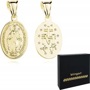 Přívěsek Stříbrný Zázračný Medailonek s Pannou Marií oboustranný pozlacený STŘÍBRO