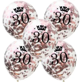 Balónek Sada balónků balónky s konfetami růžové zlato, 30. narozeniny, třicítka, 5 ks