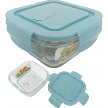 Dóza na potraviny SKLENĚNÁ NÁDOBA NA POTRAVINY LUNCH BOX S VÍKEM 13 x 13 cm OTVOR 520 ml