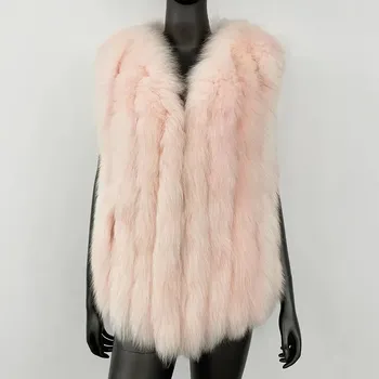 Dámská vesta kožešinová vesta z liščí kožešiny – elegantní bez rukávů Velikost: ONE SIZE, Barva (Varianta): Růžová