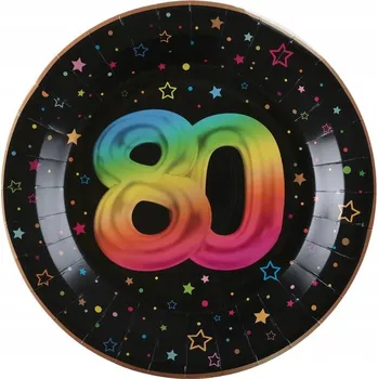 Talíř PAPÍROVÉ TALÍŘKY FIESTA 80. NAROZENINY ČERNÉ 23 CM 6 KS BAREVNÝ POTISK