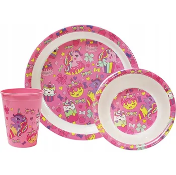 Sada nádobí CUPCAKES Sada nádobí talíř miska hrnek plast 3 ks
