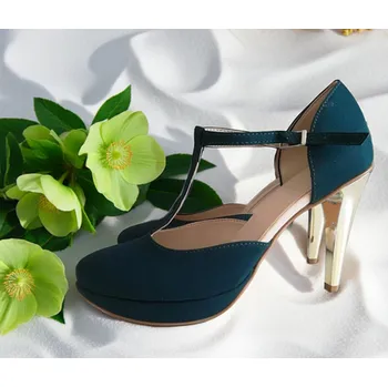 Dámské lodičky Dámské semišové boty se zlatým podpatkem - tmavě zelené Velikost obuvi: 40