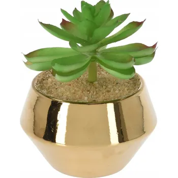 umělá květina Umělá rostlina ve zlatém květináči 11x13cm - Dekorativní sukulent