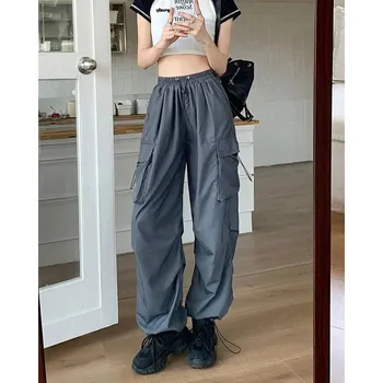 Dámské oblečení Dámské cargo kalhoty – vysoký pas Barva: Šedá, Velikost: XL