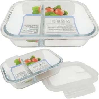 Dóza na potraviny SKLENĚNÁ NÁDOBA NA POTRAVINY LUNCH BOX VÍKO PŘIHRÁDKY 700ml 17 x 13 cm