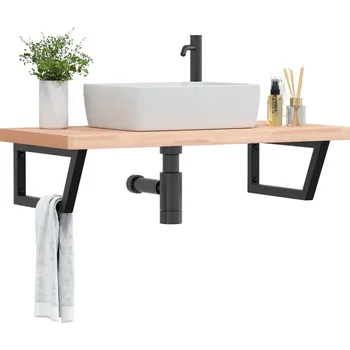 Koupelnový nábytek Deska pod umyvadlo nástěnná ocel a masivní bukové dřevo Hnědá3302439