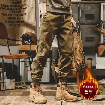 Pánské kalhoty Pánské cargo kalhoty – volný střih s fleecovou podšívkou Barva: Khaki, Velikost: 4XL