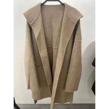 Dámský kabát vlněný kabát s kožešinou – oversized zimní s kapucí Velikost: M, Barva (Varianta): no fur