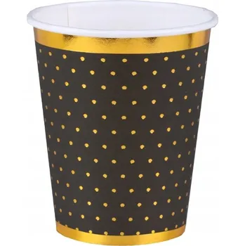 Party nádobí Černé papírové Kelímky se zlatými tečkami, 10 Ks