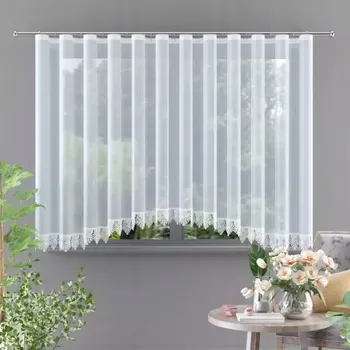 Záclona Záclona Voál bílá hotová s guipurou 300 x 150 cm Květ