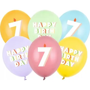 Balónek Balónky "Číslice 7 - Všechno nejlepší k narozeninám", pastelová směs, PartyDeco, 12", 6 ks