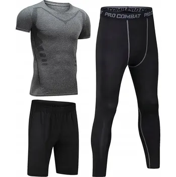 Běžecké oblečení Tréninkové oblečení fitness běžecké 3dílné šedo-černé velikost L