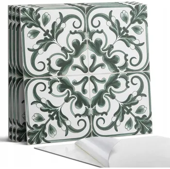 Dlažba Samolepicí vinylové dlaždice – Rostlinný vzor v čtvercích, 4 ks, 50x50 cm