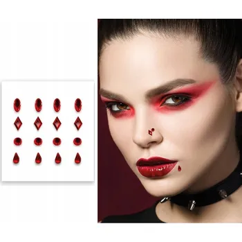 samolepka HALLOWEENSKÉ SAMOLEPKY OBLIČEJ ČERVENÉ DIAMANTY 1 6 KS PIERCENGOVÉ NÁUŠNICE