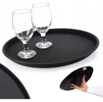 Černý oválný protiskluzový tác Excellent Houseware 35 cm