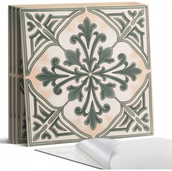 Dlažba Samolepicí vinylové dlaždice s rostlinným vzorem ve čtverci, 4 ks, 50x50 cm