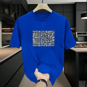 Pánské tričko bavlněné tričko s kulatým výstřihem a potiskem Velikost: M, Barva (Varianta): Color Blue -2208 short sleeve-pure cotton