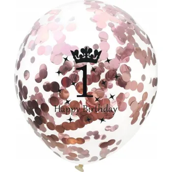 Balónek Latexové Balónky 1. Narozeniny Zlatá Růžová + Konfety 100 ks Dekorace na Oslavu