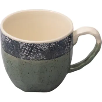 Hrnek DARK GREEN WITH PATCHWORK BAND 250 ml, zelená, keramika, MIJ - doprava zdarma od 2999 Kč