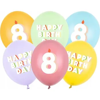 Balónek Balónky "Číslice 8 - Happy Birthday", pastelový mix, PartyDeco, 12", 6 ks