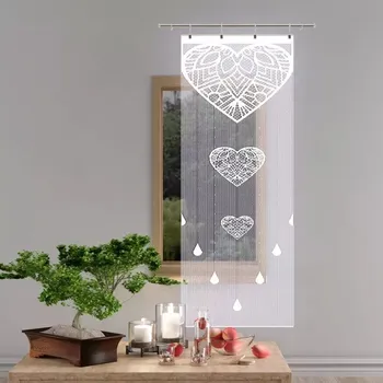 Obraz Krásná záclona panel žakárový bílý s třásněmi Srdce 50x165 cm