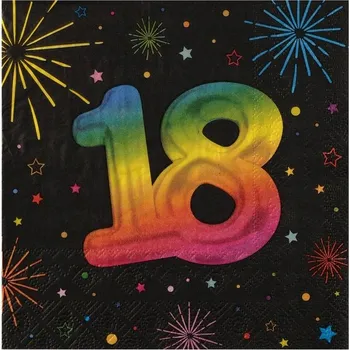 Papírový ubrousek PAPÍROVÉ UBROUSKY FIESTA 18. NAROZENINY ČERNÉ 33X33 CM 12 KS BAREVNÝ POTISK