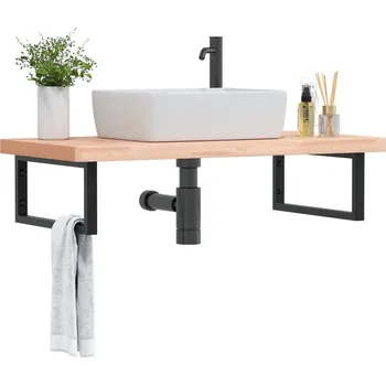 Koupelnový nábytek Deska pod umyvadlo nástěnná ocel a masivní bukové dřevo Hnědá 3302437