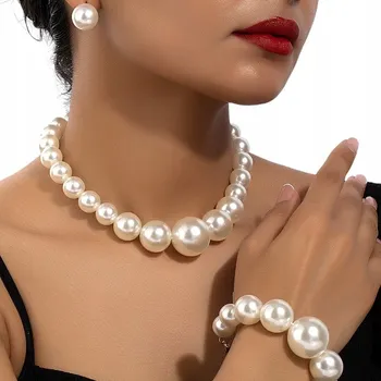 Náramek Sada Náušnice Náhrdelník Náramek Perly Zlatá Bílá Elegantní Klasická