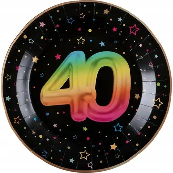 Talíř PAPÍROVÉ TALÍŘKY FIESTA 40. NAROZENINY ČERNÉ 23 CM 6 KS BAREVNÝ POTISK