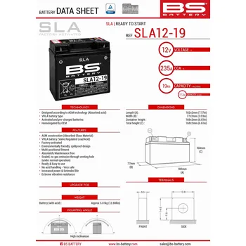 Motobaterie BS akumulátor 51913/51814 MAX (FA) (G12-19,SLA12-19,SLA12-22) 12V 21AH 183X79X171 bezúdržbový - (zvýšený rozběhový proud) (275A) (BMW) (4) (BS akumulátor 51913/51814 MAX (FA) (G12-19,SLA12-19,SLA12-22) 12V 21AH 183X79X171 bezúdržbový - (zvýšený rozběhový)