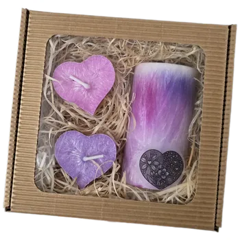 Svíčka Supeko svíčky dárkový balíček váleček 5x9 cm žíhaná, plovoucí srdce