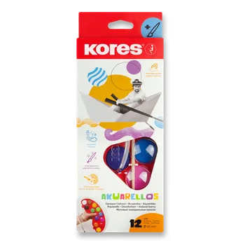Výtvarná barva Vodové barvy Kores Akuarellos - 12 barev, průměr 30 mm