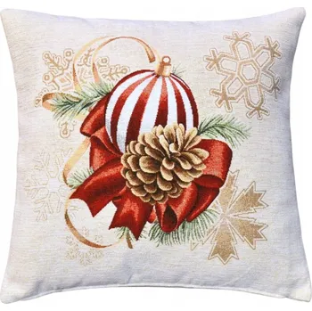Povlak na polštářek Gobelínový povlak na polštář Vánoční 45x45 Baňky Béžový Dekorativní