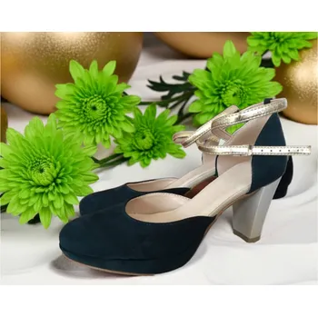 Dámské lodičky Semišové boty se zlatým zapínáním - barva tmavě zelená Velikost obuvi: 40