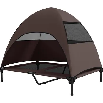 Pelíšek pro psa PawHut Venkovní psí pelíšek se střechou Arnie XL, 106x76x99cm, kávový